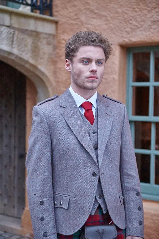 Kilt Jacket and Vest Burgundy and Grey Tweed