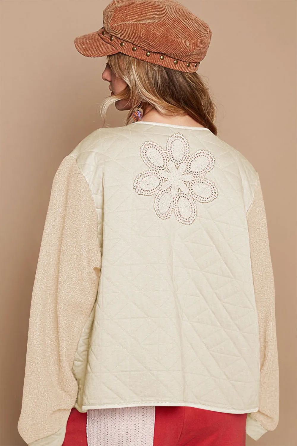 Lace Detail Fur Sleeve Zip Up Quilted Jacket