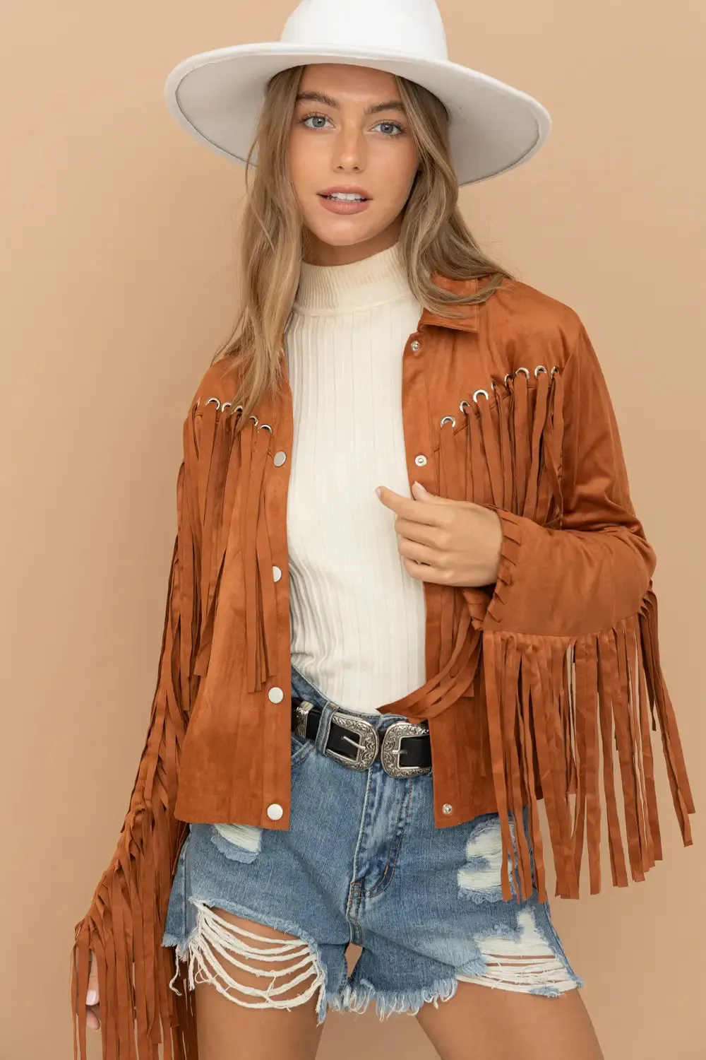 Let's Go Girls Eyelet Fringe Western Jacket