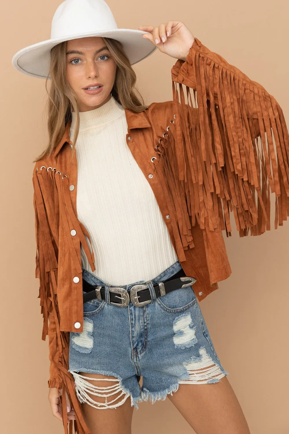 Let's Go Girls Eyelet Fringe Western Jacket