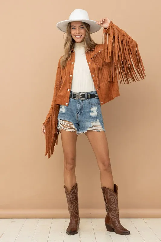 Let's Go Girls Eyelet Fringe Western Jacket