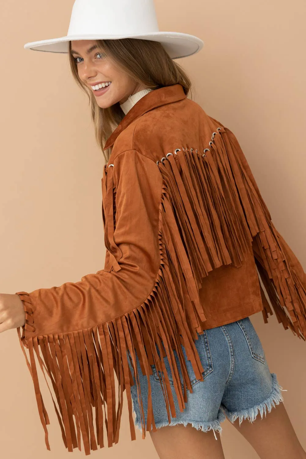 Let's Go Girls Eyelet Fringe Western Jacket