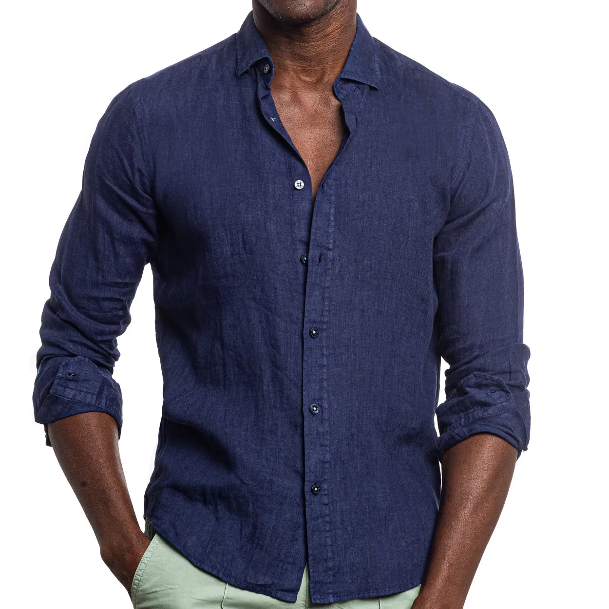 Linen Button Down Shirt - Navy