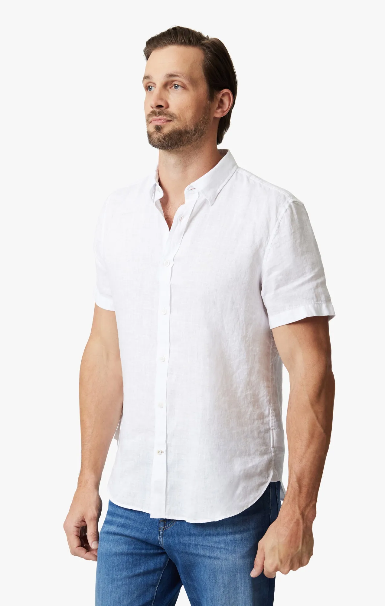 Linen Short Sleeve Shirt In Bright White