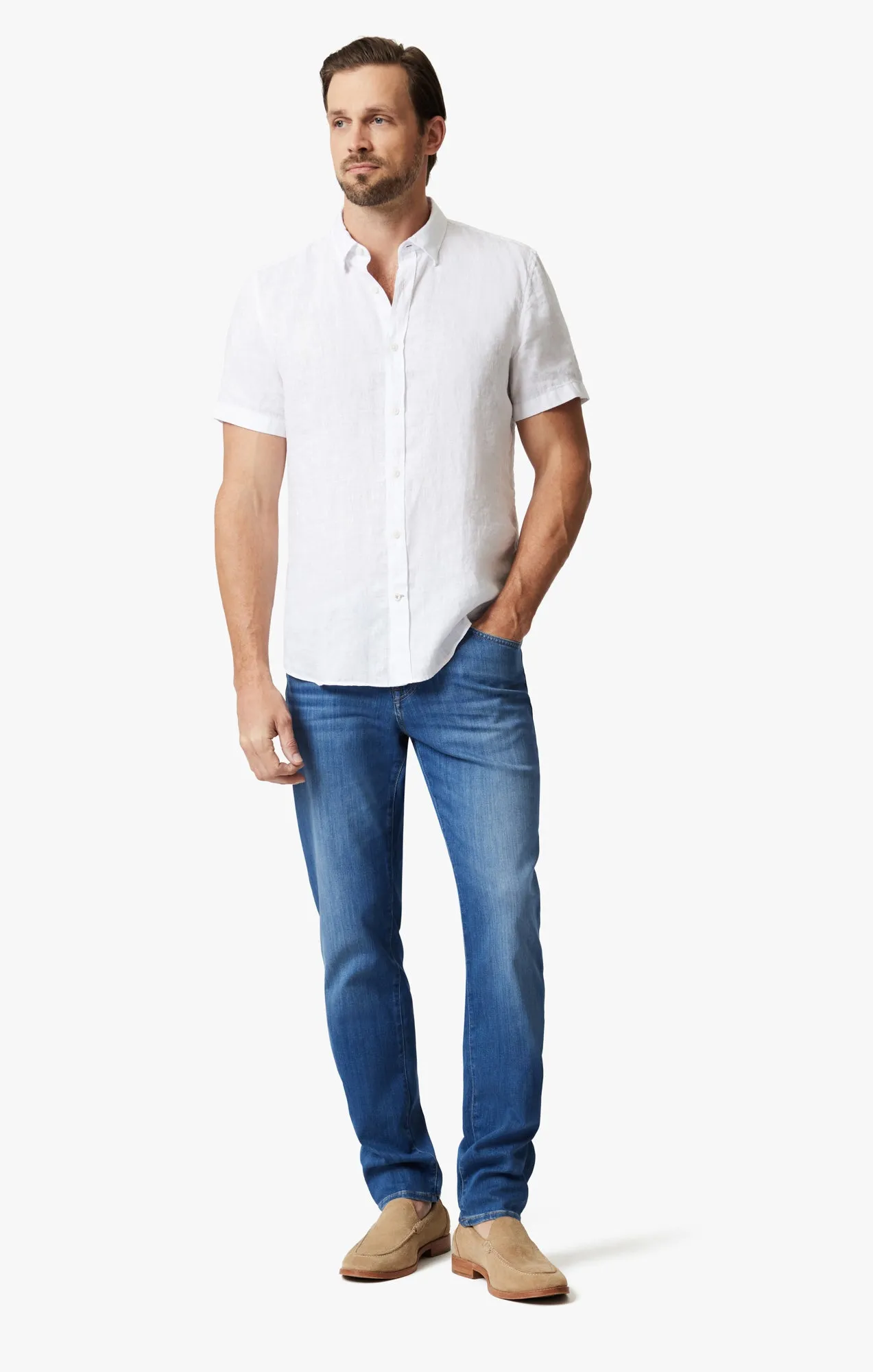 Linen Short Sleeve Shirt In Bright White