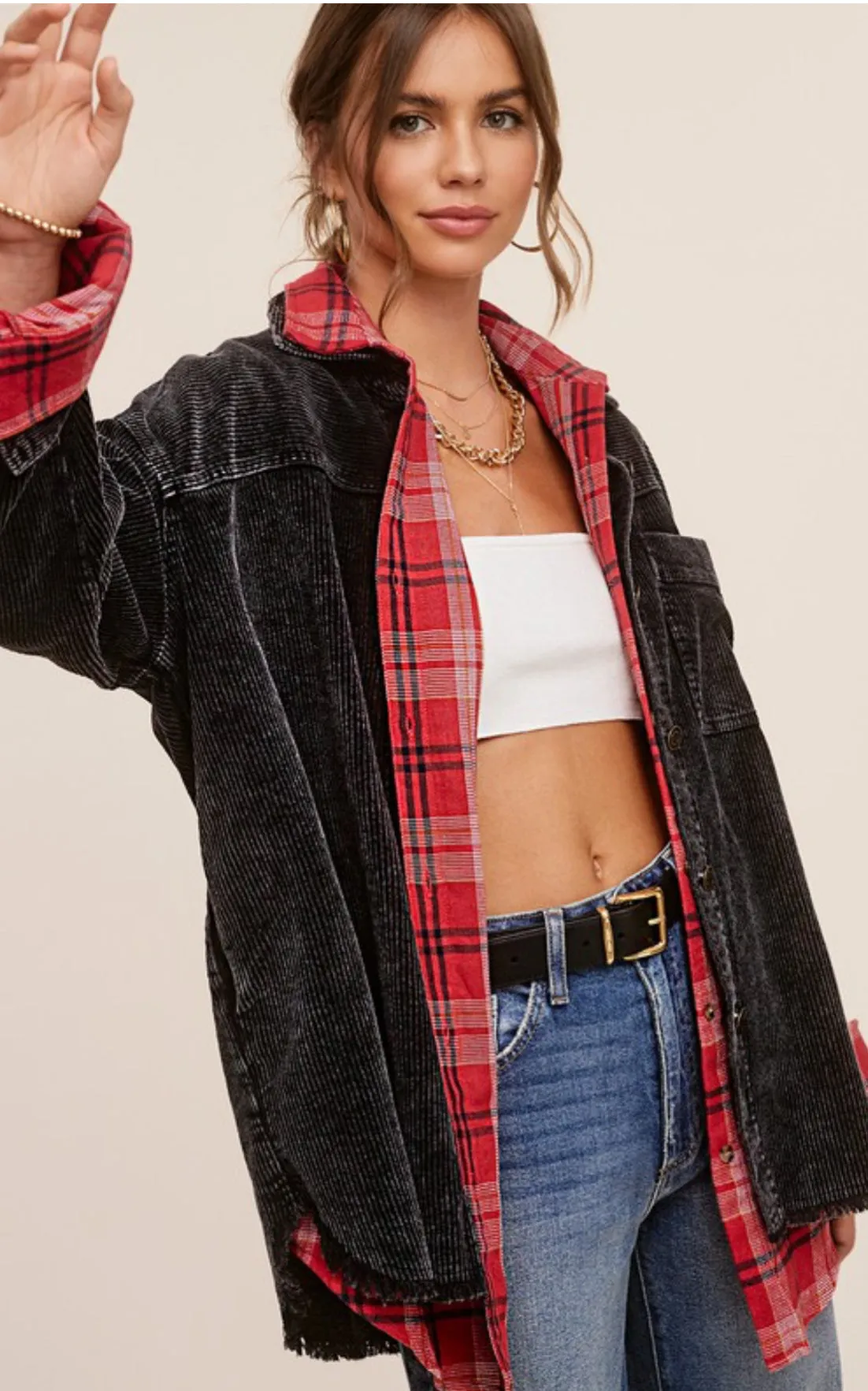 Lola Super Soft Boyfriend Plaid Shirt: Red