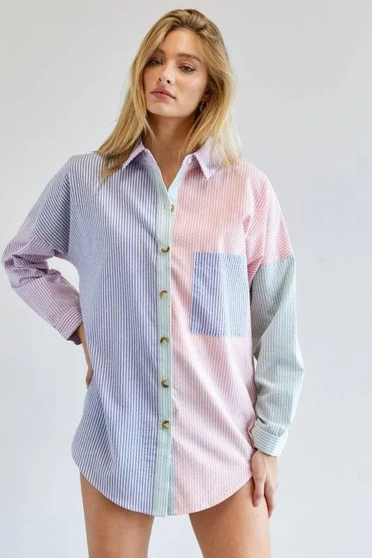 Long sleeved striped button-down shirt