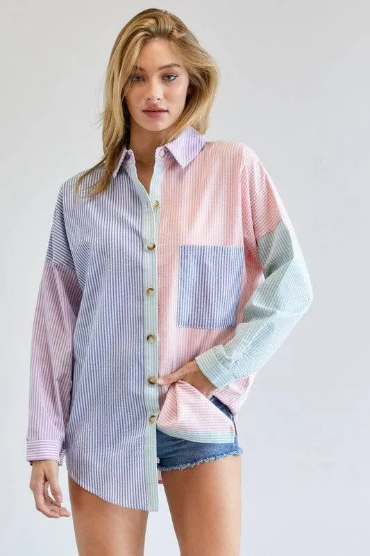 Long sleeved striped button-down shirt