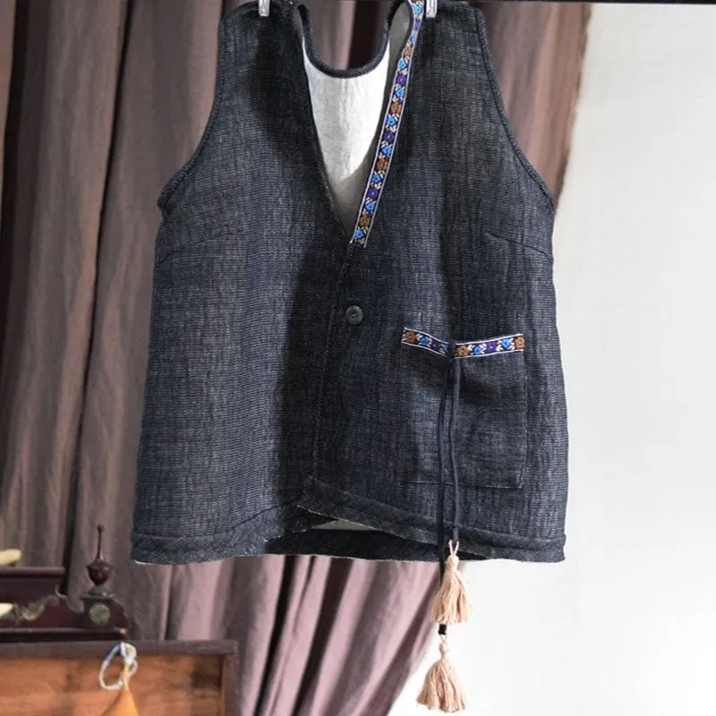 Loose Linen Retro Patchwork Vest