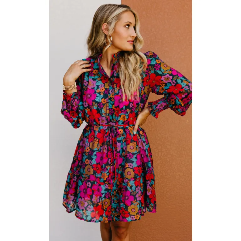 Maggie Floral Tie Waist Mini Dress