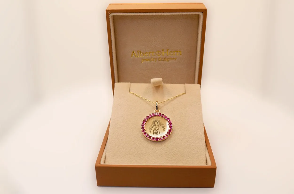 Medal Our Lady of Guadalupe | Virgen de Guadalupe Gold & Hot Pink Sapphires