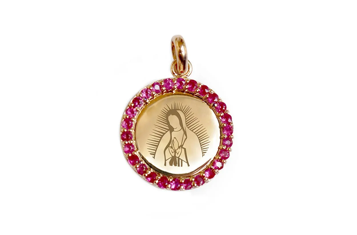 Medal Our Lady of Guadalupe | Virgen de Guadalupe Gold & Hot Pink Sapphires