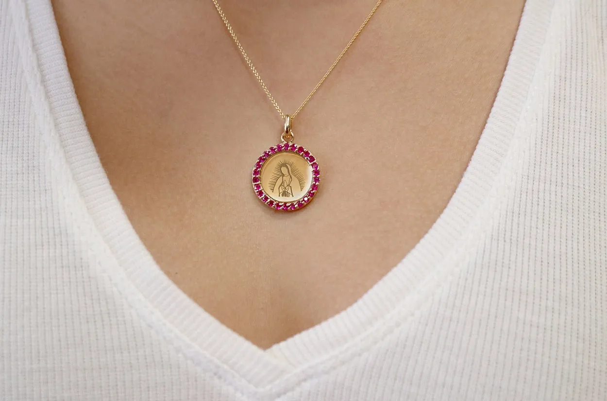 Medal Our Lady of Guadalupe | Virgen de Guadalupe Gold & Hot Pink Sapphires