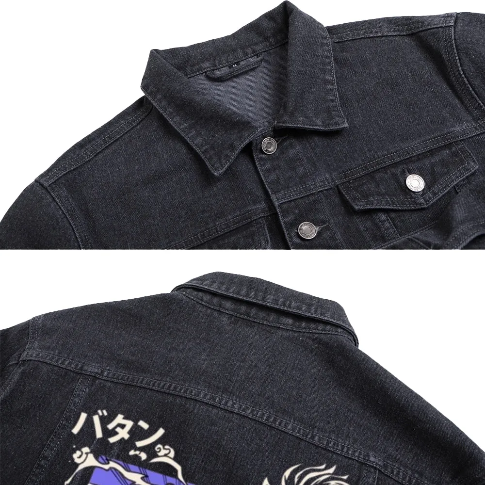 Mens Anime Graphic Button Up Denim Jacket