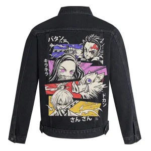 Mens Anime Graphic Button Up Denim Jacket