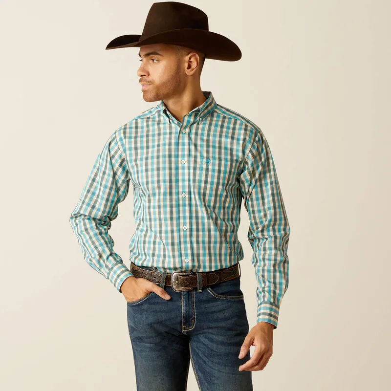 Men's Ariat Wrinkle Free Fitted Teal Button Down Shirt