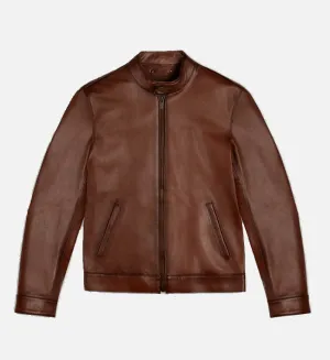 Men's Brandy Cafe Racer Leather Jacket