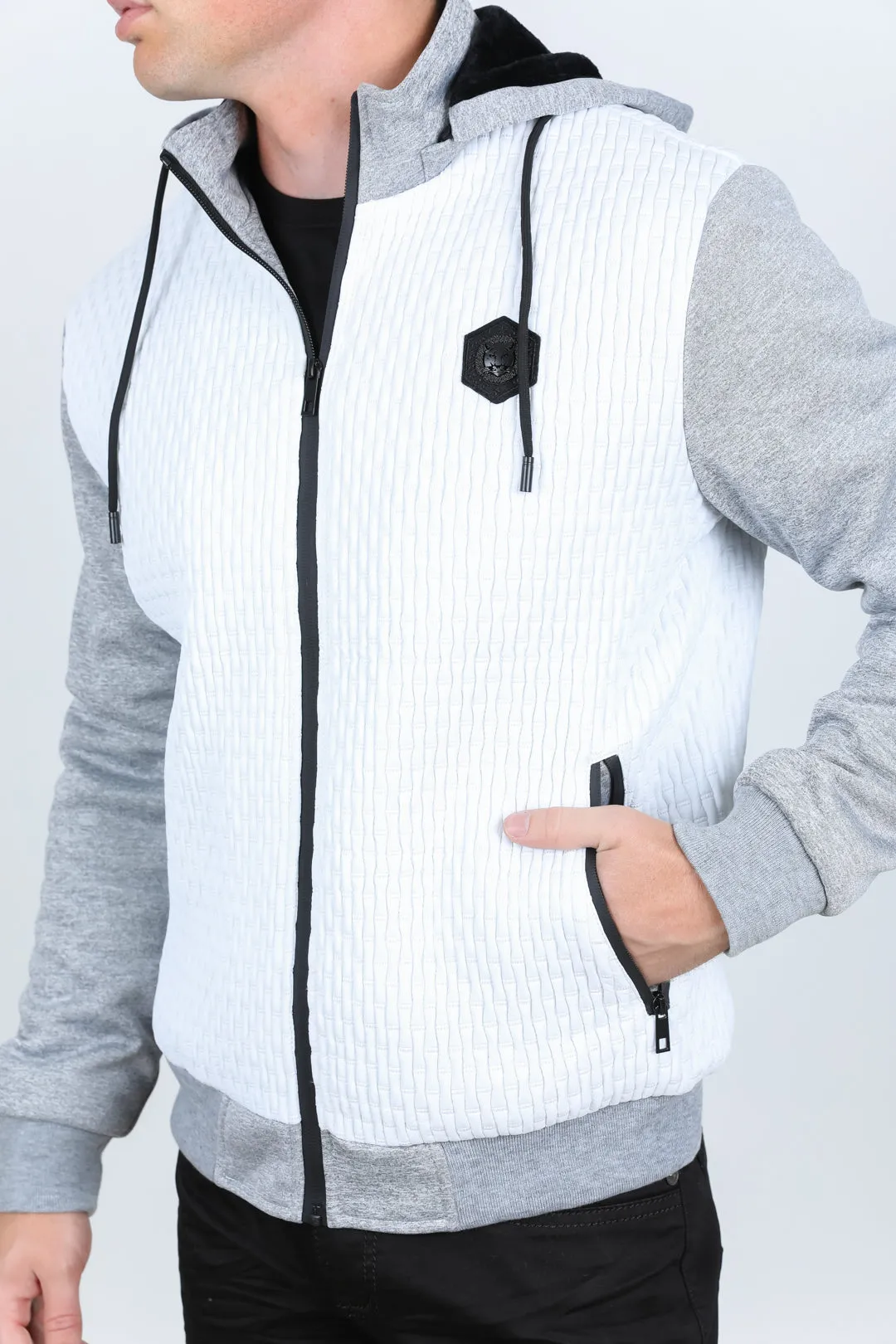 Mens Fur Lined Quilted Hooded Jacket - White