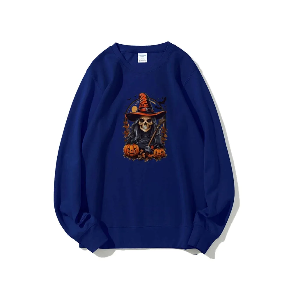 Mens Halloween Skeleton Pumpkins Graphic Sweatshirts