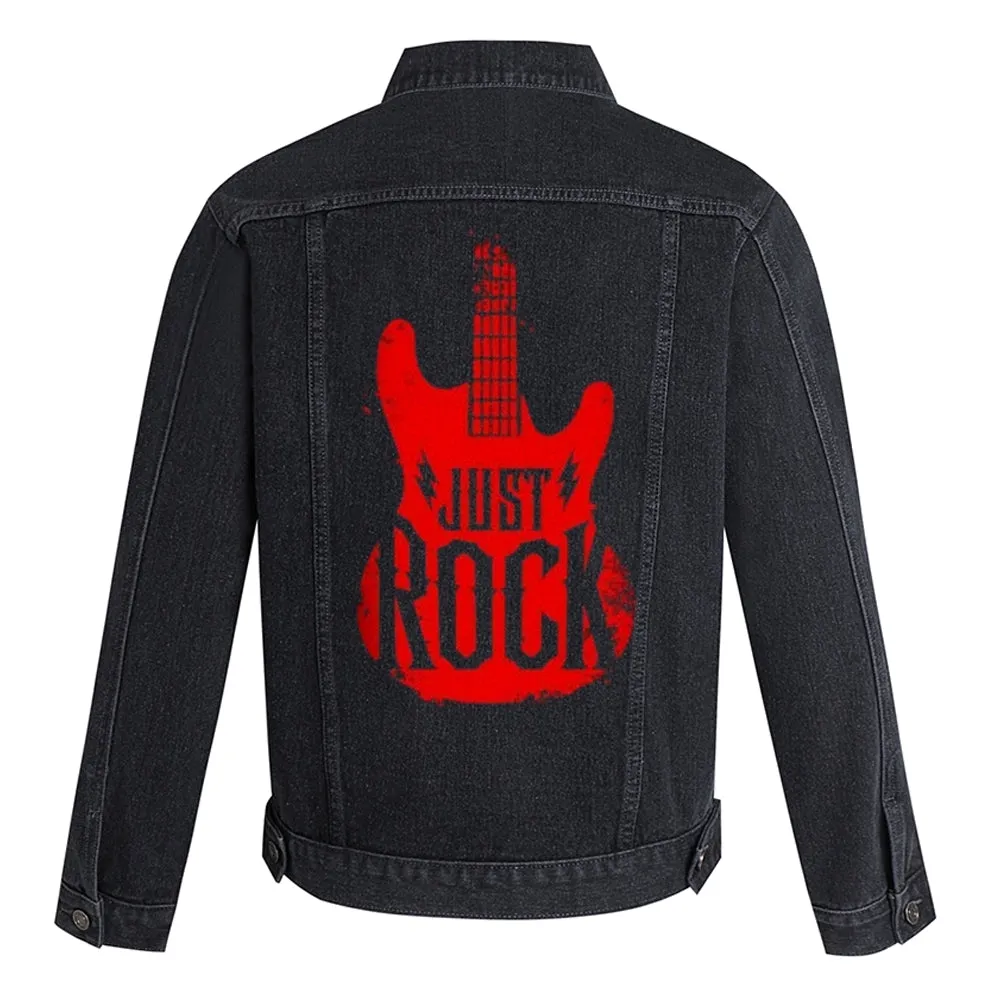 Mens JUST ROCK Guitar Graphic Button Up Denim Jacket