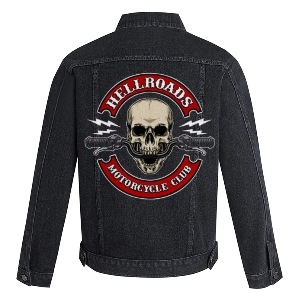 Mens Motorcycle Club Graphic Button Up Denim Jacket