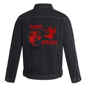 Mens Panic Attack Portrait Graphic Button Up Denim Jacket