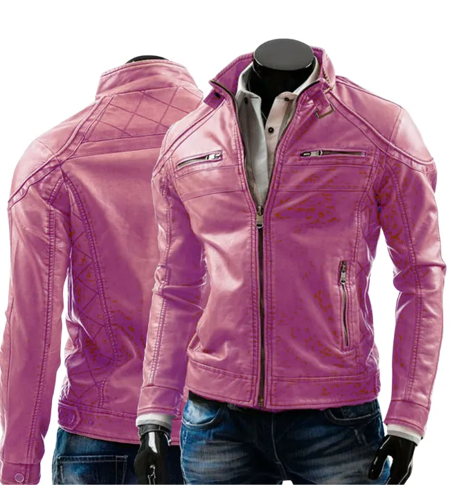 Men's Purple Motorcycle Biker Vintage Retro Cafe Racer Genuine Leather Jacket