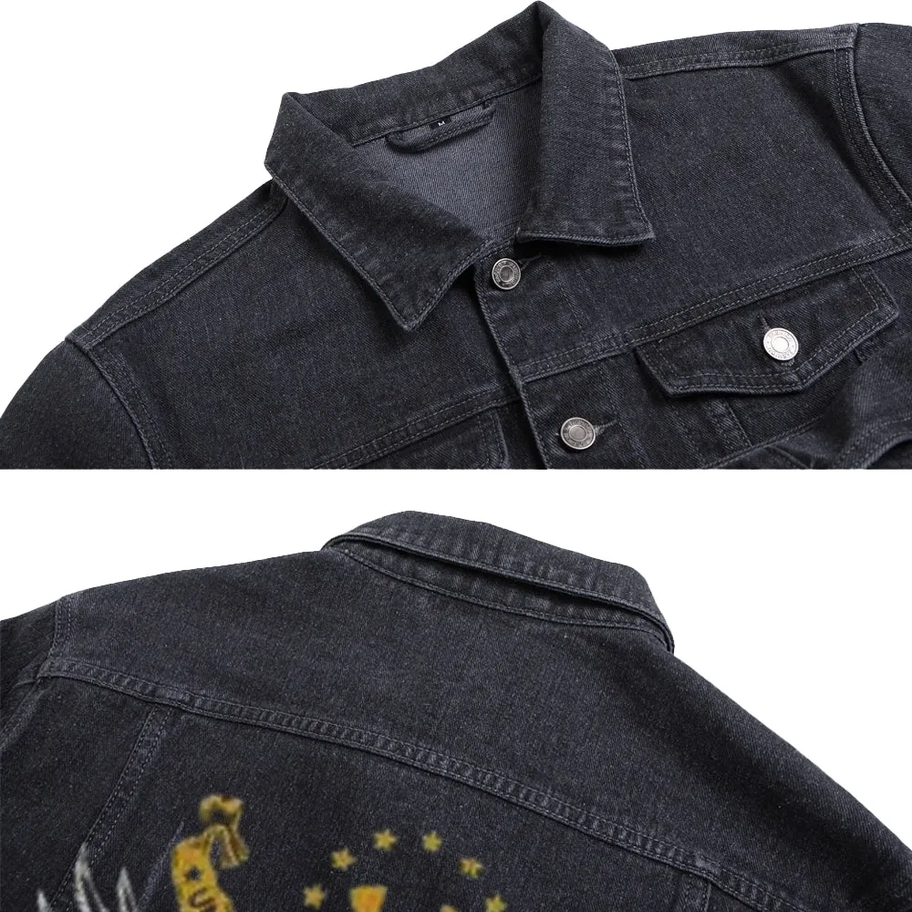 Mens Support the Troops Eagle Graphic Button Up Denim Jacket