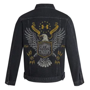 Mens Support the Troops Eagle Graphic Button Up Denim Jacket