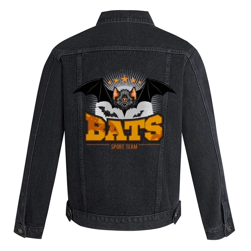 Mens Vintage Cartoon Prints BATS SPORT TEAM Denim Jacket