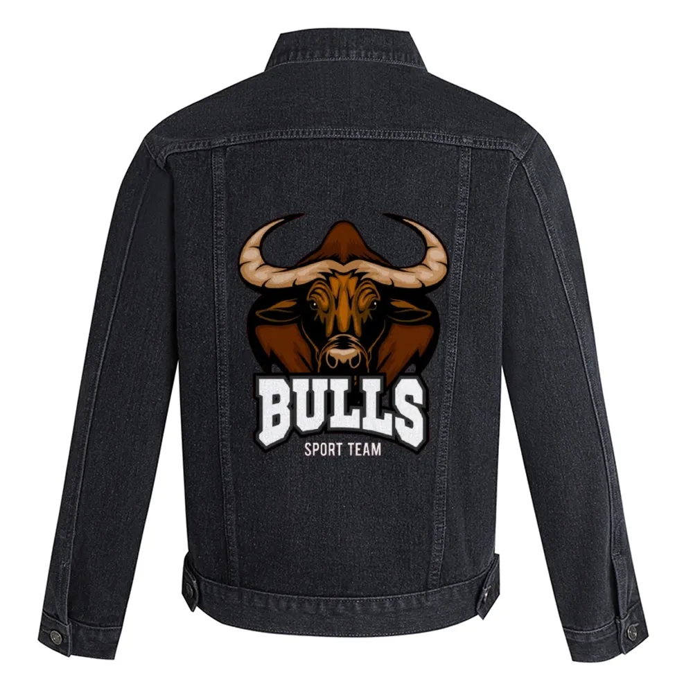 Mens Vintage Cartoon Prints BULLS SPORT TEAM Denim Jacket