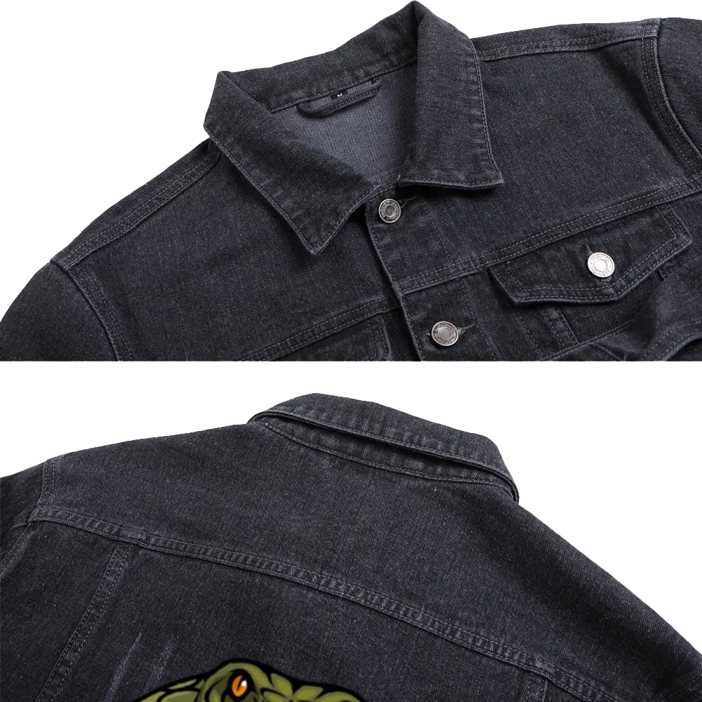 Mens Vintage Cartoon Prints COBRA Denim Jacket