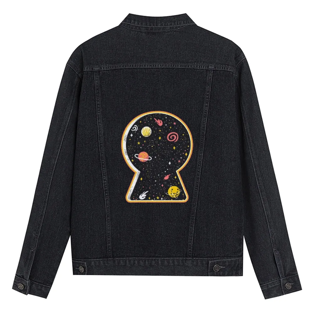 Mens Vintage Cartoon Prints Milky Way Denim Jacket