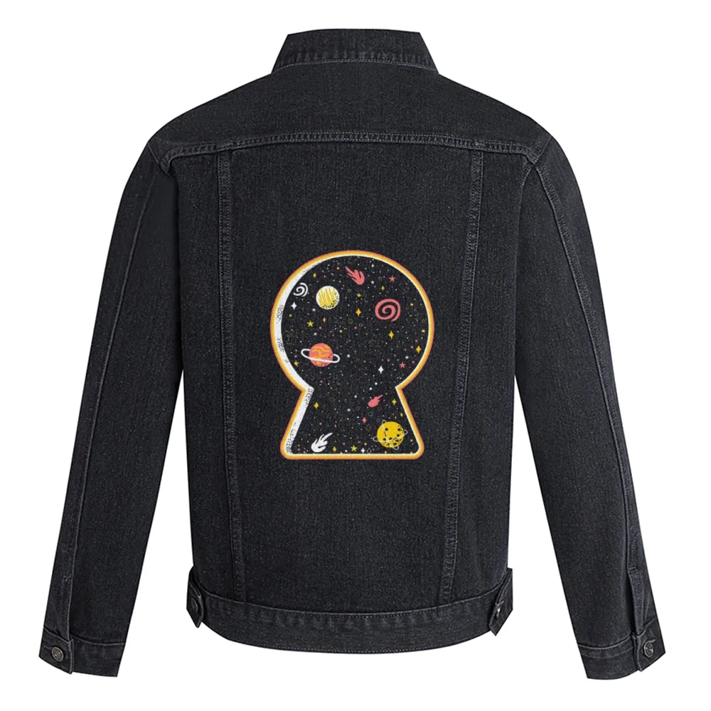 Mens Vintage Cartoon Prints Milky Way Denim Jacket