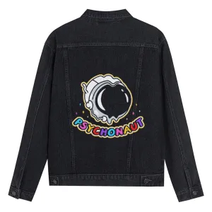 Mens Vintage Cartoon Prints PSYCHONAUT Denim Jacket