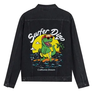 Mens Vintage Cartoon Prints Surfer Duno California Dream Denim Jacket