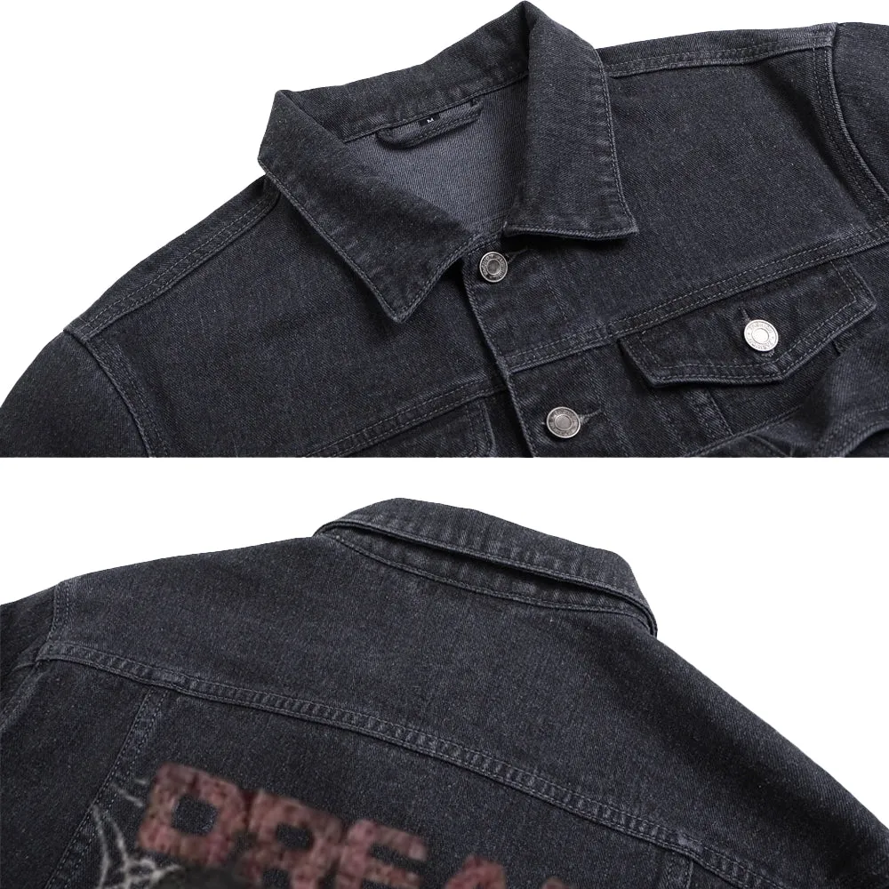 Mens Vintage Dream Chaser Graphic Button Up Denim Jacket