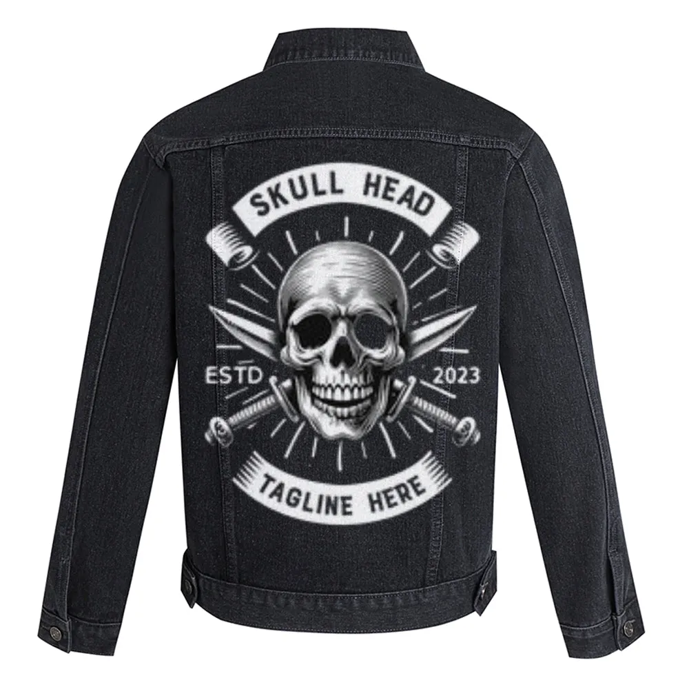 Mens Vintage Skull Head Graphic Button Up Denim Jacket