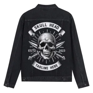 Mens Vintage Skull Head Graphic Button Up Denim Jacket