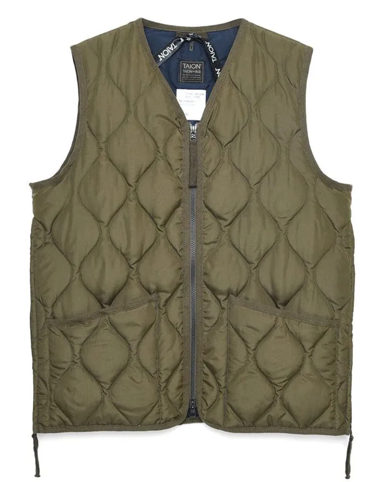 Military V Neck Down Vest Dark Olive