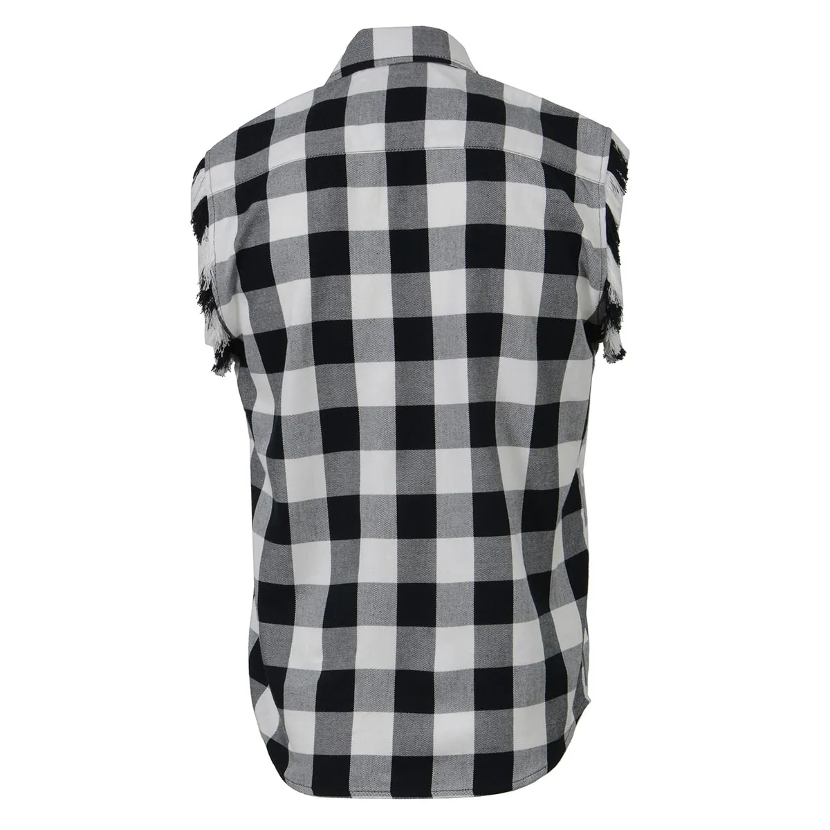 Milwaukee Leather MNG11690 Men’s Classic Black and White Button-Down Flannel Cut Off Frayed Sleeveless Casual Shirt