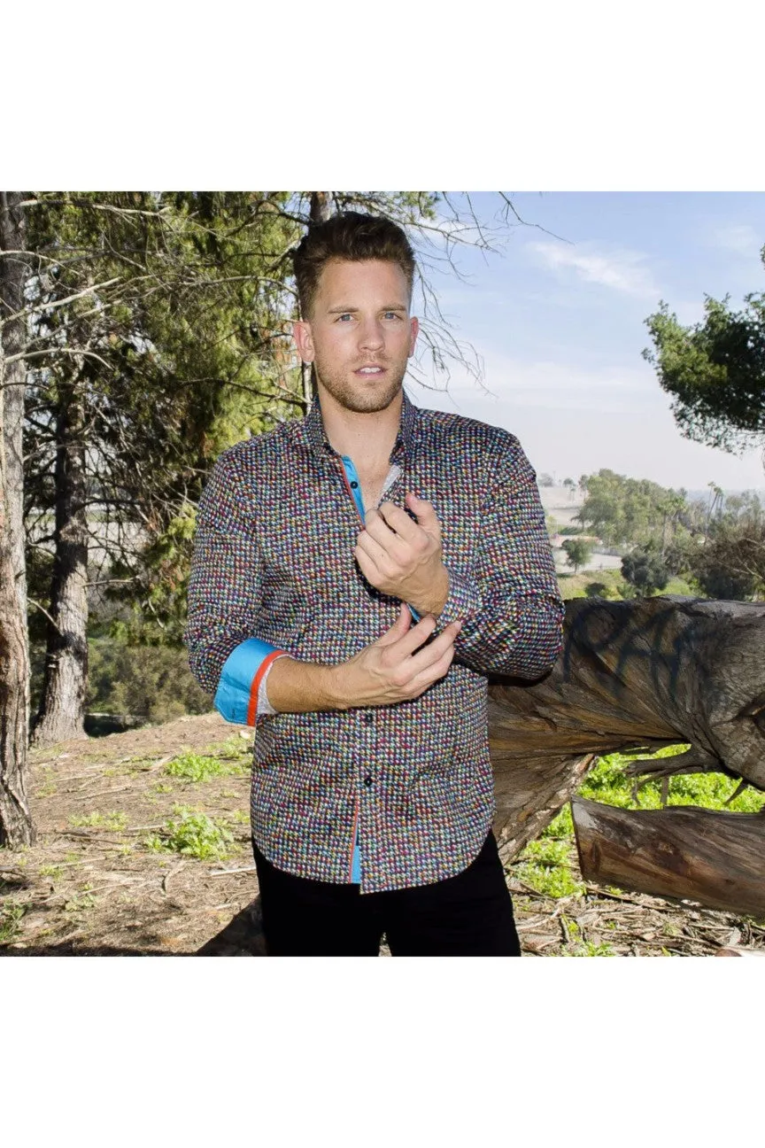 Multi Button Down Shirt With Blue Trim