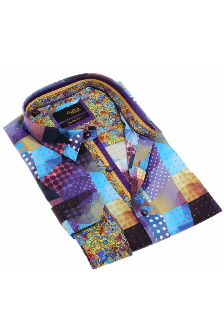 Multicolor Print Button Down Shirt W/ Trim