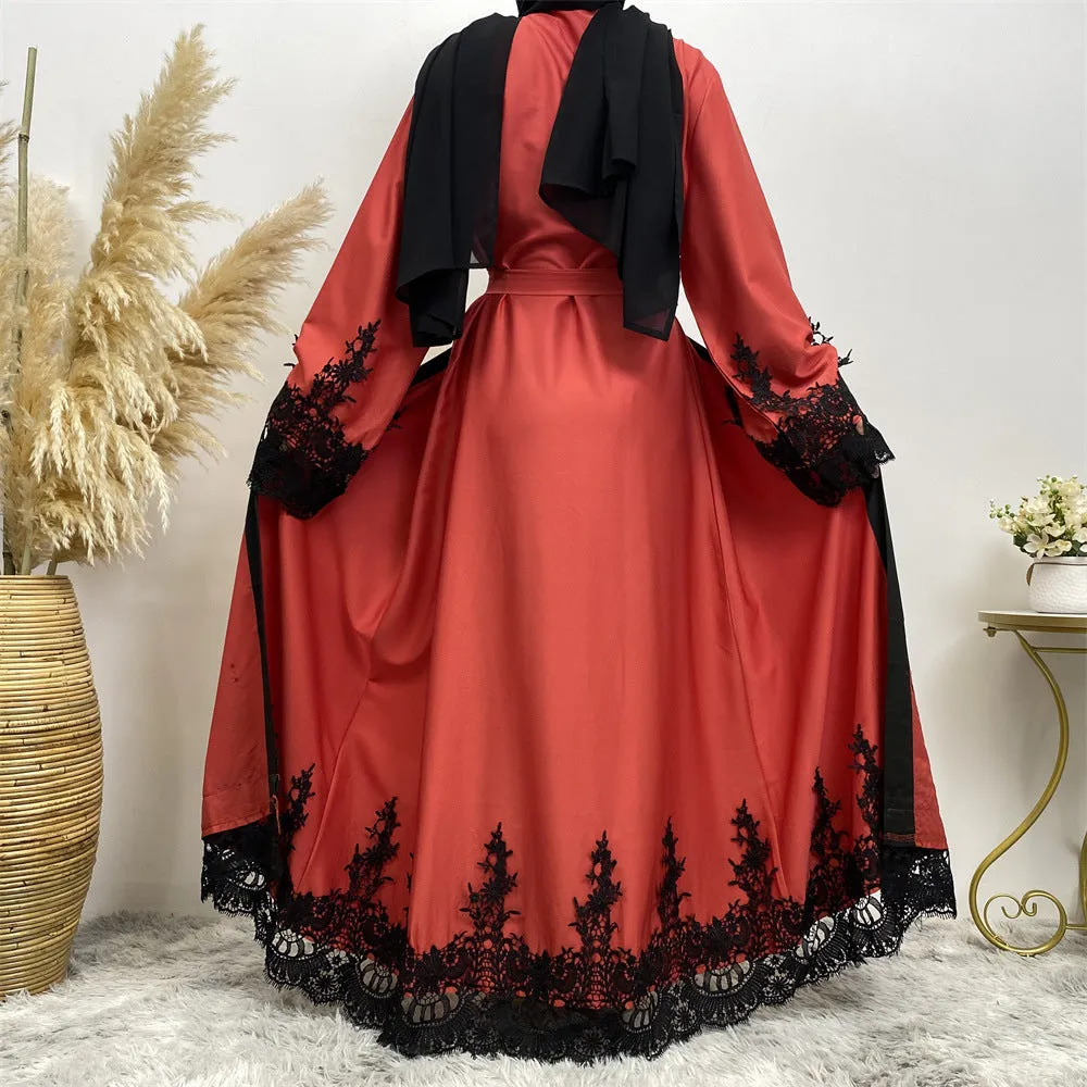 Muslim Fashion Lace Patchwork Loose Cardigan Robe For Women