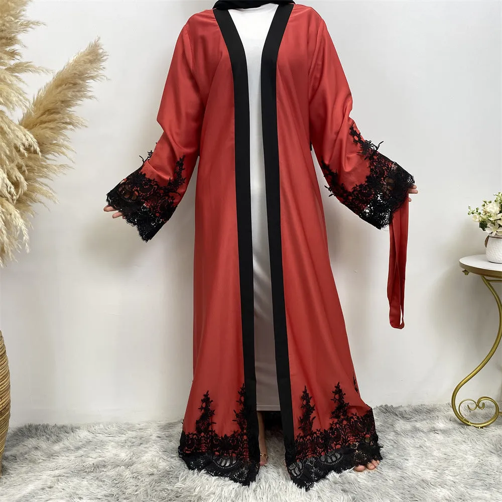 Muslim Fashion Lace Patchwork Loose Cardigan Robe For Women