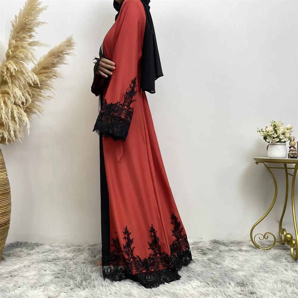 Muslim Fashion Lace Patchwork Loose Cardigan Robe For Women