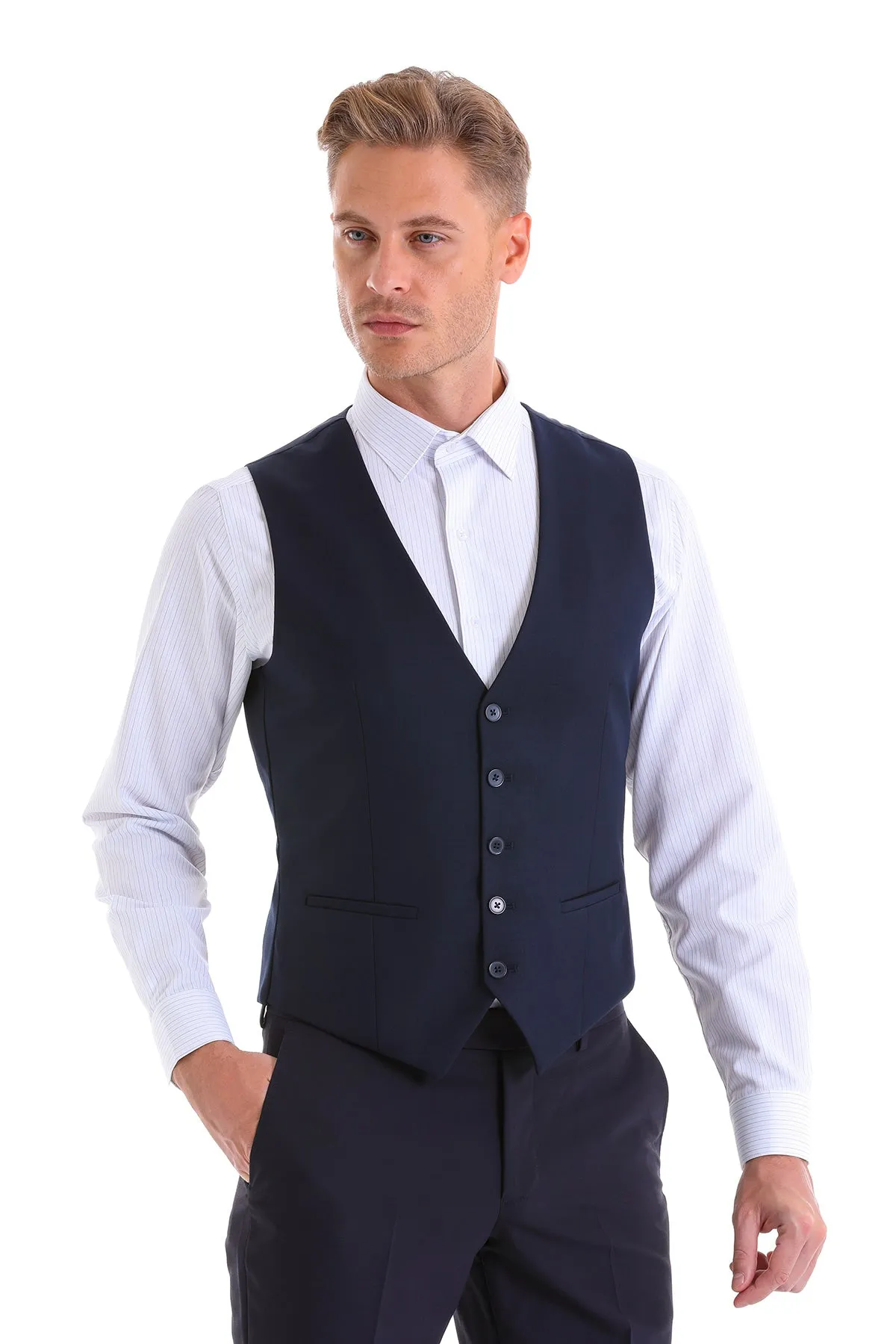 Navy Slim Fit Louis Vest Padded