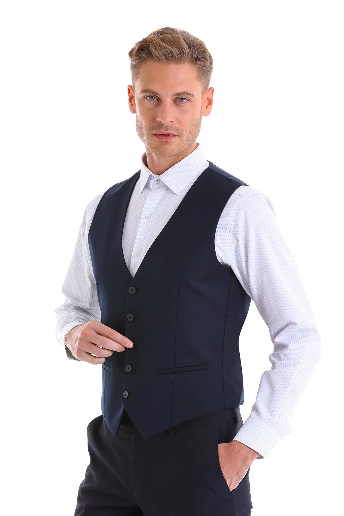 Navy Slim Fit Louis Vest Padded