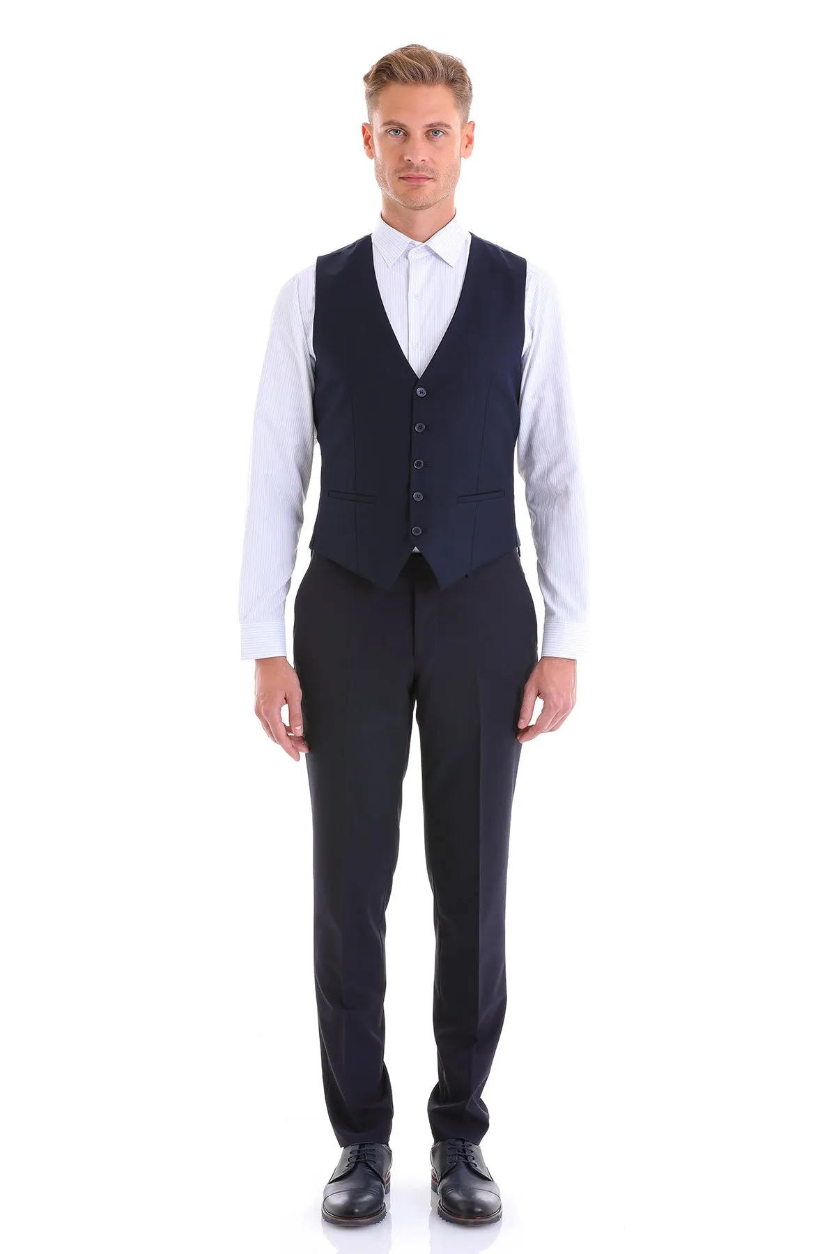 Navy Slim Fit Louis Vest Padded