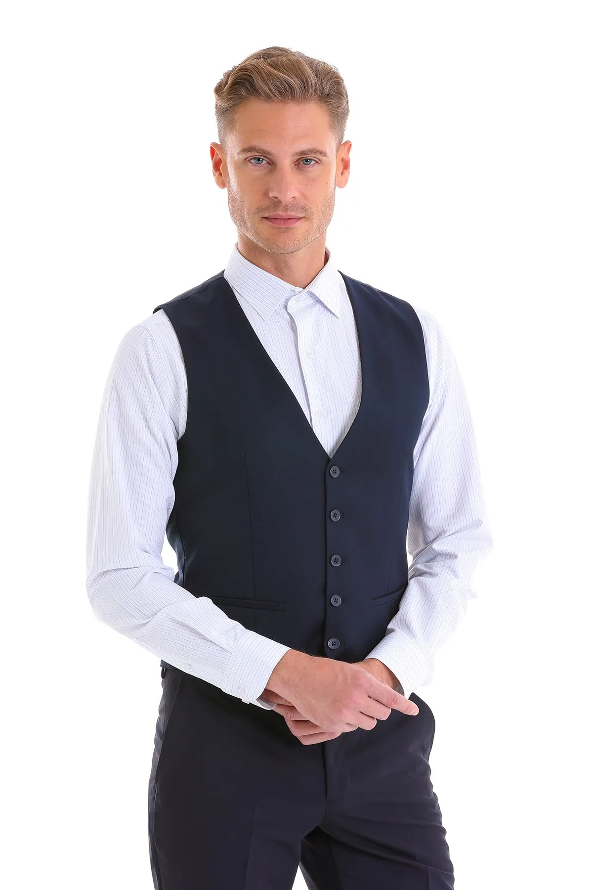 Navy Slim Fit Louis Vest Padded